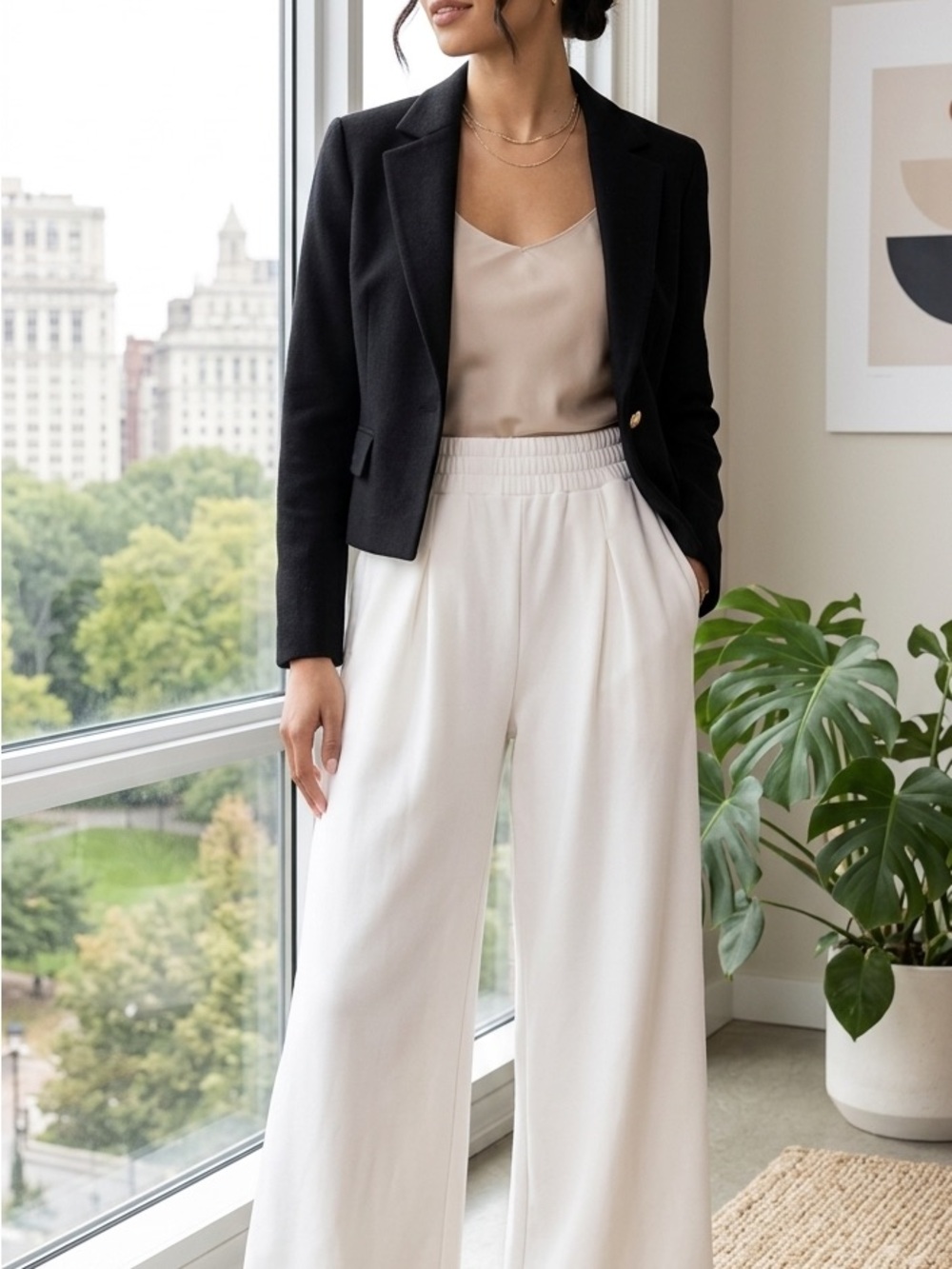 Varley Cream Wide-Leg High-Rise Pull-On Pants